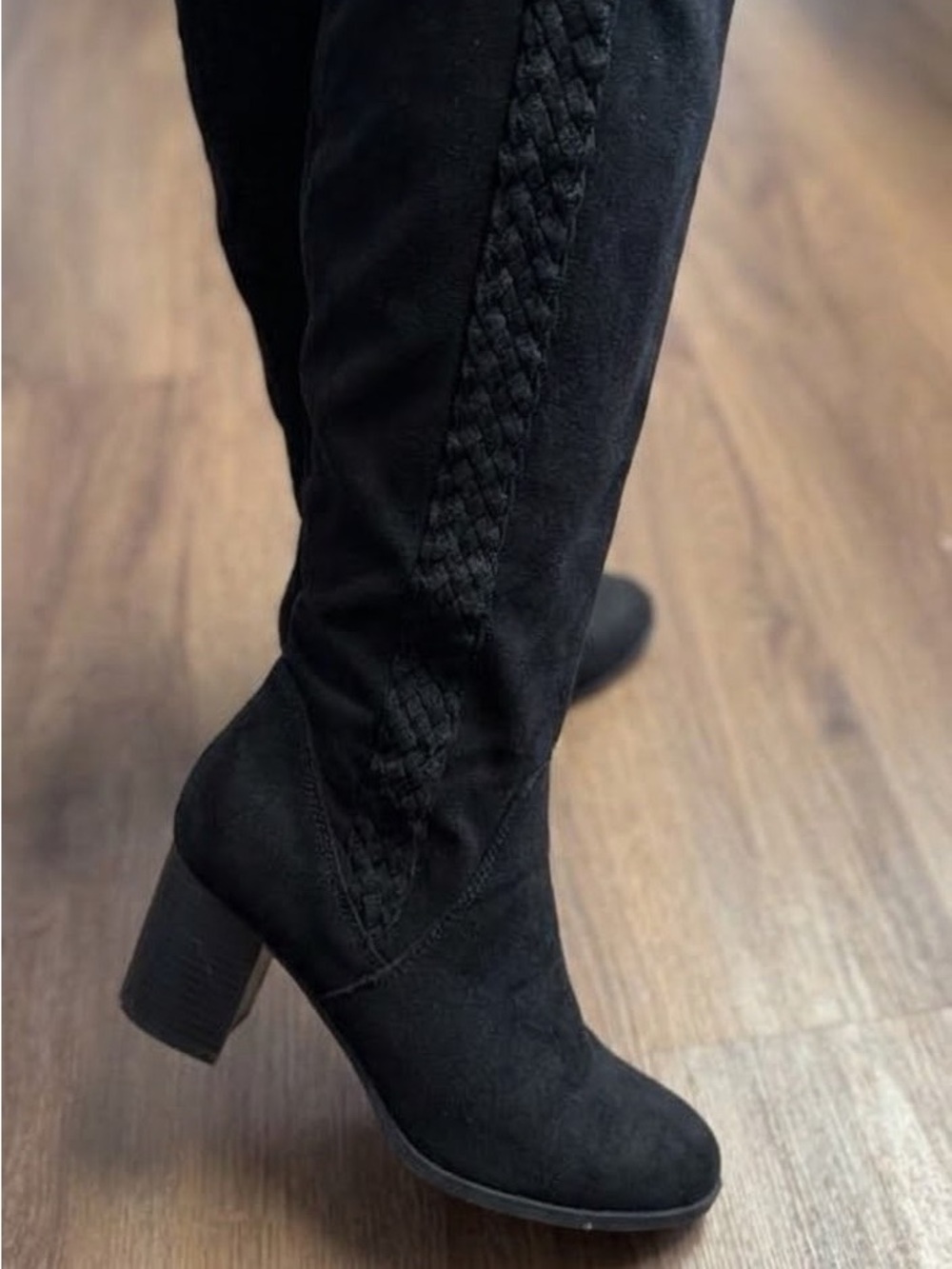 Journee Collection Black Faux Suede Wide Calf Boots Size 7